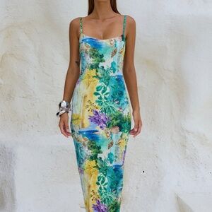 Pre-owned Runaway the Label Dela Midi Dress in Esme Print Size L/US10